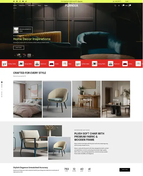Furnixa website homepage with furniture images and navigation bar