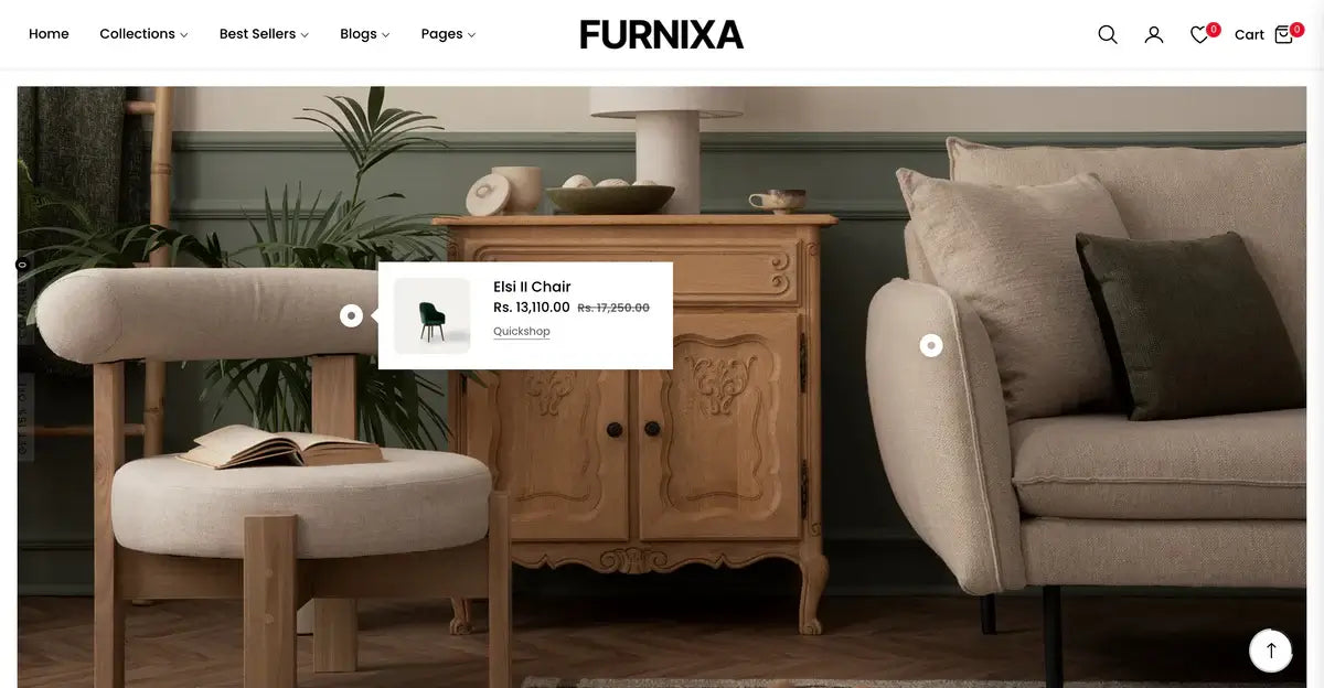 Furnixa website with furniture including a chair, table, and sofa.